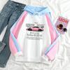 Mens Loose Fit Long Sleeve Hooded Sweatshirt Pink Sports Car Print Casual Top