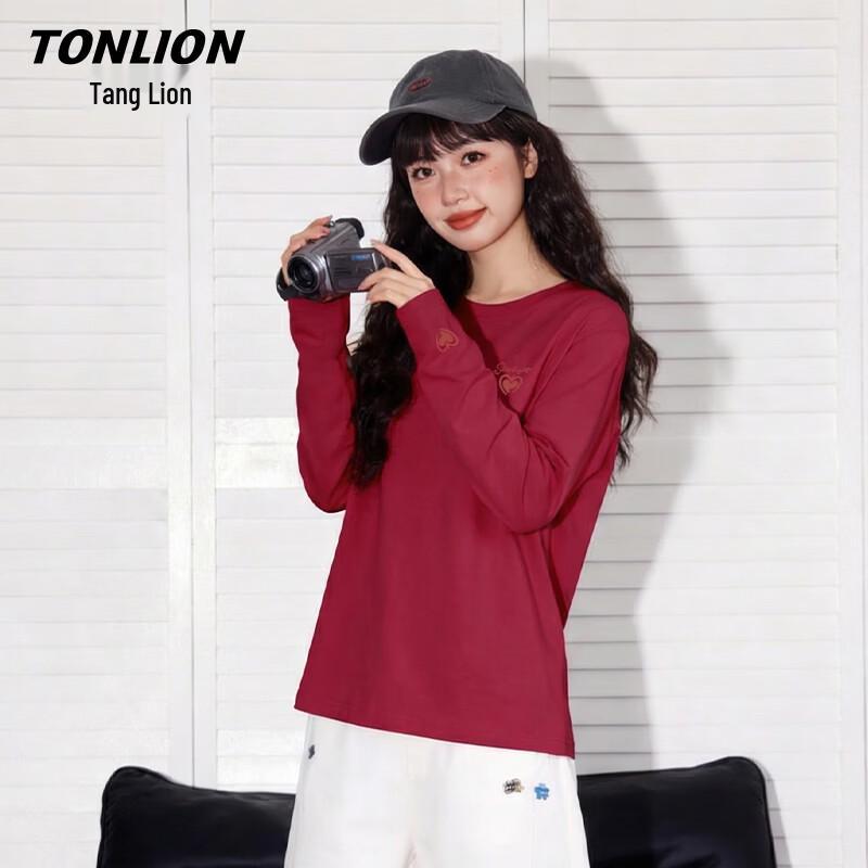 

TonLion Women s 100% Cotton Loose Fit Heart Print Long Sleeve T-Shirt XL