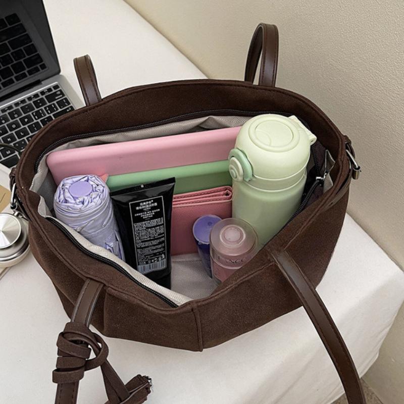 Wildleder-Schultertaschen für Damen Große Wildleder-Tragetaschen Leichte Unterarmtasche Lässige Shopper-Handtasche Uni-Farbe Reise-Beuteltaschen