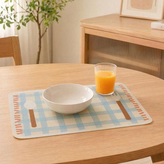 Rectangular Plaid Placemat, Heat Resistant Non-Slip Colorful Dining Placemat, Cute Tableware Patterns, Artificial Leather Table Protector Mat