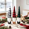 Cute Santa Gnome Ornament Christmas Wine Bottle Cover, Fluffy Artificial Beards Decor, Plaid Festive Kitchen Counter Decor Toppers for Holiday