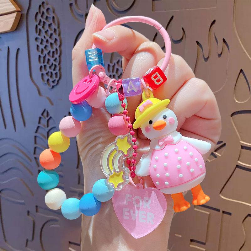 Cartoon Niedliche Ente Perlenarmband Schlüsselanhänger Paar Auto Tasche Schlüsselanhänger Anhänger Kreatives Geschenk
