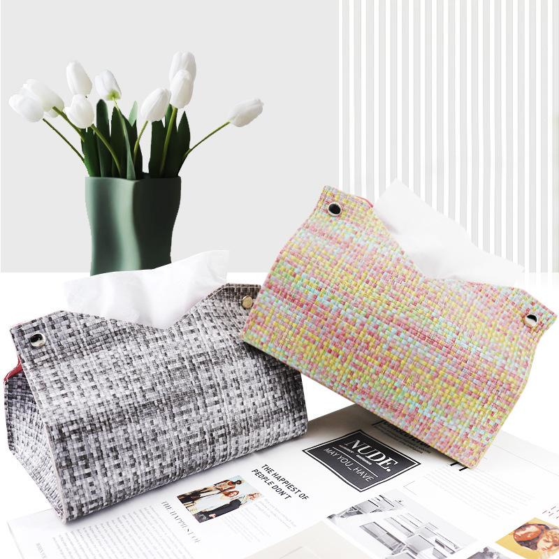 Creative Woven Leather Small Fragrant Style Tissue Box For Home Living Room Bedroom Car Paper Box Gift Home Decoration