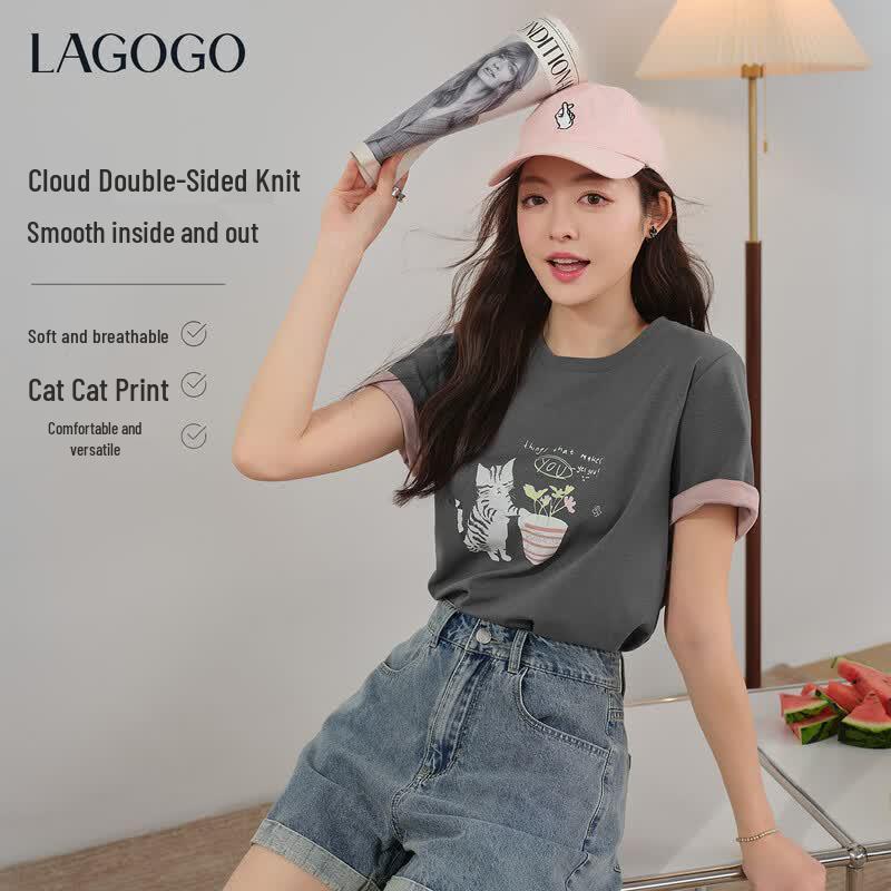 LAGOGO Women s Cat Print T-Shirt L