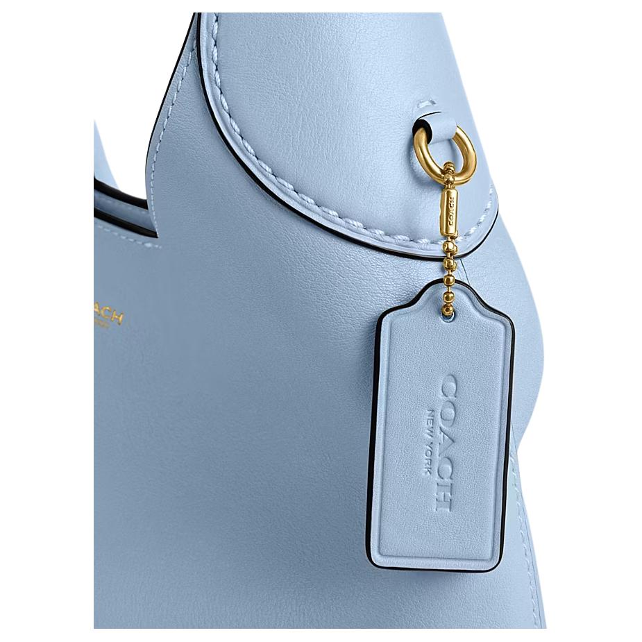 Coach Brooklyn Shoulder Bag, Pebbled Leather Light Blue Gold Hardware Women's Handbag, Casual Daily Travel Commute CU068-B4PUB