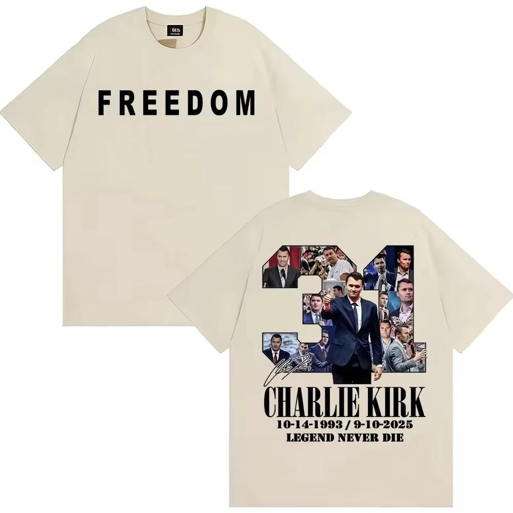 Justice for Charlie Kirk Legend Never Dies T Shirt Freedom Speech Protest T Shirt Unisex Fashion Summer Casual High Quality Top