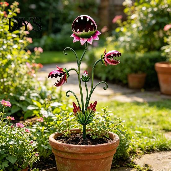 Decorative Garden Stake 2D Sunflowers Stake, Retro Flat Metal Plant Decoration, Carnivorous Outdoor Flower Yard Art for Lawn Bed Planter Creative