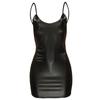 New Women'S Fashion V-Neck Sleeveless Latex Pu Leather Club Clothing Spring Summer Black Backless Party Dress Fancy Lingerie Cosplay Dress