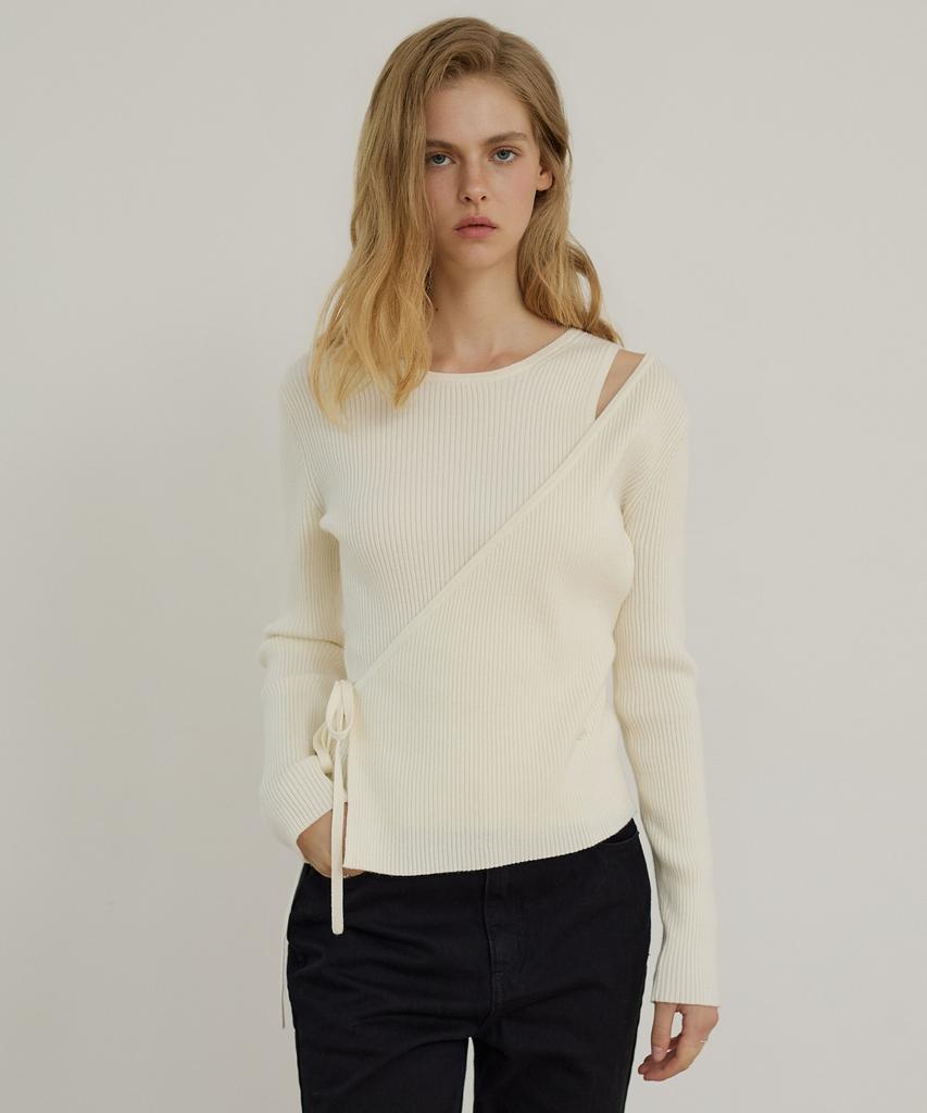 CITYBREEZE Slim Fit Diagonal Wrap Ribbed Knit_Ivory