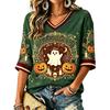 Women's Halloween Print V-Neck T-Shirt Casual Loose Fit Summer Top