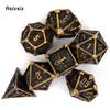7 Pcs Black Yellow Skull Metal Dice Solid Metal Polyhedral Dice Set Suitable for Role-Playing RPG Board Game Card Game
