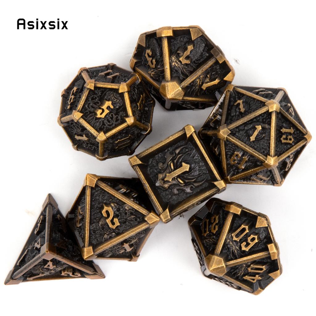 7 Pcs Black Yellow Skull Metal Dice Solid Metal Polyhedral Dice Set Suitable for Role-Playing RPG Board Game Card Game