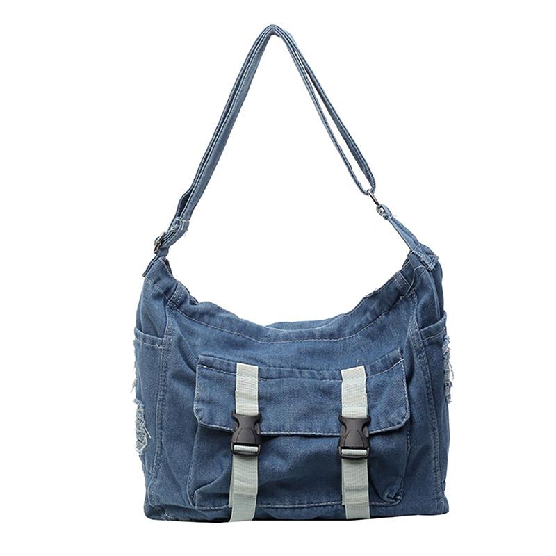 Large Capacity Japanese Denim Canvas Bag Fashion Casual Simple Crossbody Bag Solid Messenger Bag Student Commuter Shoulder Bag