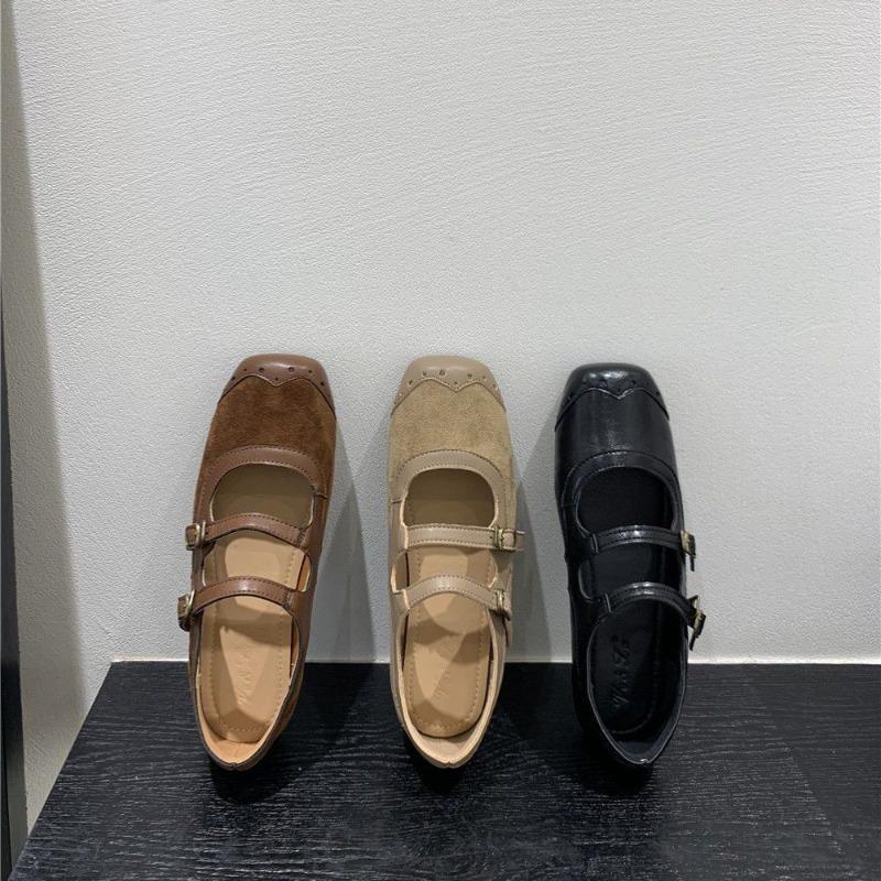 Buckle Fashion Flock Ladies Mary Janes Flats Shoes 2025 New Shallow Female Soft Footwear Round Toe Women Ballet Flats Shoes