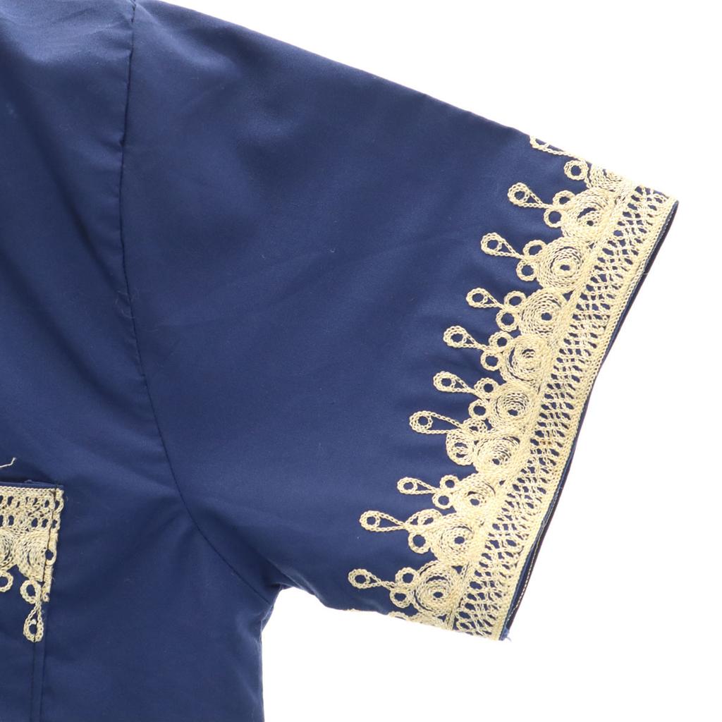 70er 80er Altes Kurzarm-Dashiki-Hemd Marineblau Afrikanische Ethnizität Herren Gebraucht