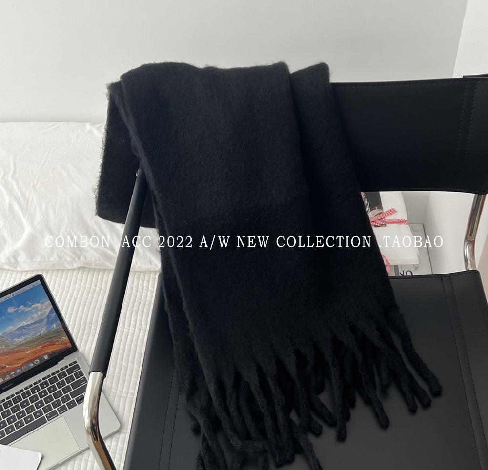 Winter new solid color versatile thickened scarf mohair fringed soft waxy warm student scarf women