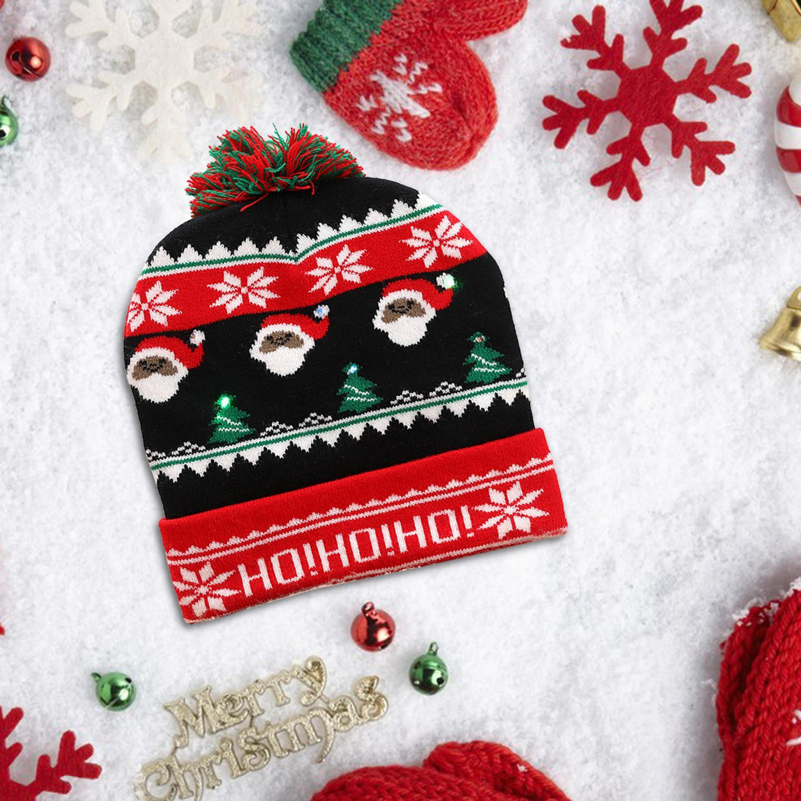 Рождественская шапка-бини со светодиодами, вязаная с огнями, свитер, шапка, рождественская вязаная зимняя Black