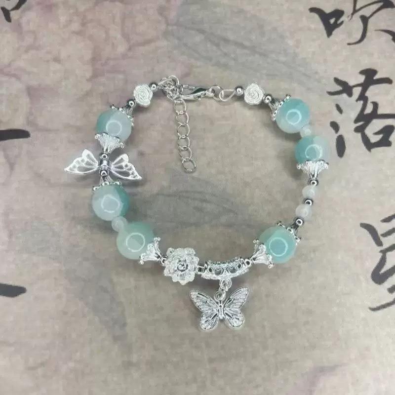Summer Fresh and Cool Forest-themed Green Crystal Butterfly Ethereal Crystal Bracelet - A Niche Item