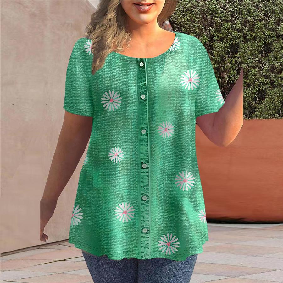 

Женская летняя футболка с ковбойским принтом ромашки, футболки с короткими рукавами, повседневные топы с принтом 8XL зелёный