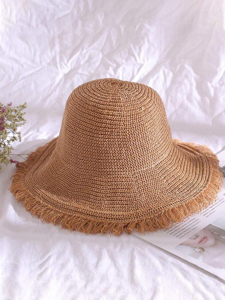 Cappello di Paglia da Donna con Frange Ampia Tesa Protezione Solare Vacanza al Mare Estate