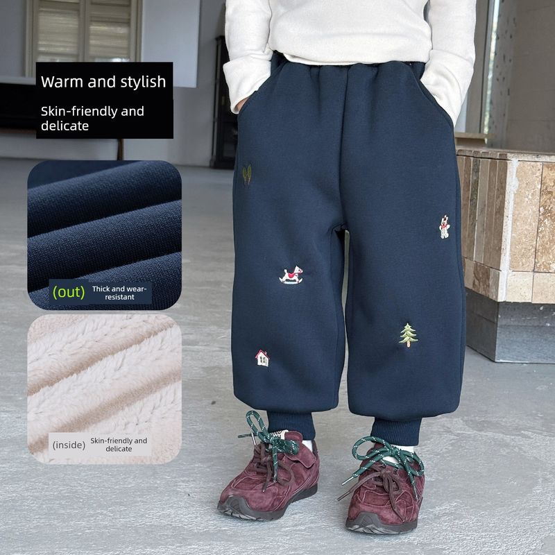 Boys  Fleece-Lined Pants, Winter Children s Thickened Fleece-Lined Long Pants, Baby Warm Sports Pants, Girls  Casual Sweatpants Tibetan youth 140
