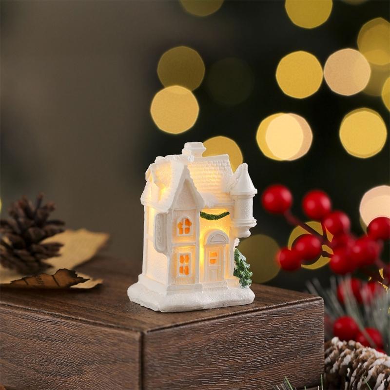 Miniature Glowing Christmas Cottages Houses Handcrafted Resin Decoration Ideal For Desktop Ornament
