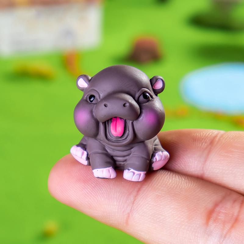 2Pcs Desktop Decoration  Simulated Pigmy Hippopotamus Eye-Catching Action Figure Trendy Ornament Cute Figurine