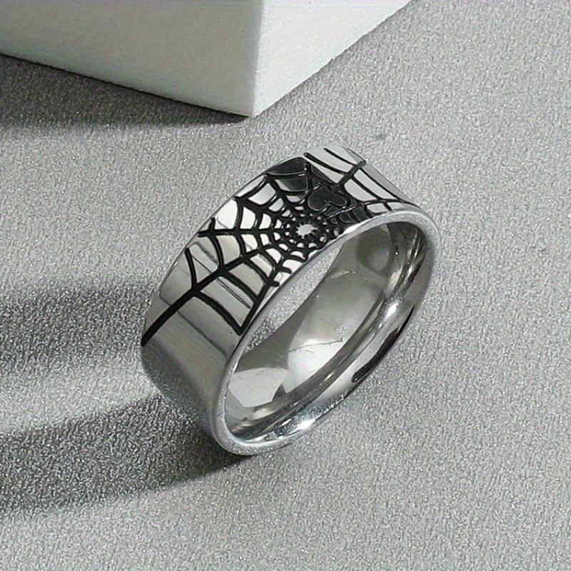 1Pc Stylish Spider Web Pattern Titanium Steel Simple Ring