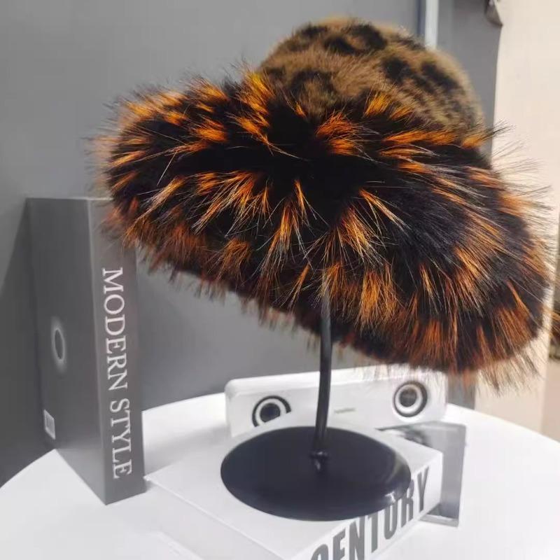 Ins Fluffy Plush Big Brim Bucket Hats For Women'S  Winter Faux Fur Thickened Warm Sun Hat Lady  New Fashion Luxury Furry Panama