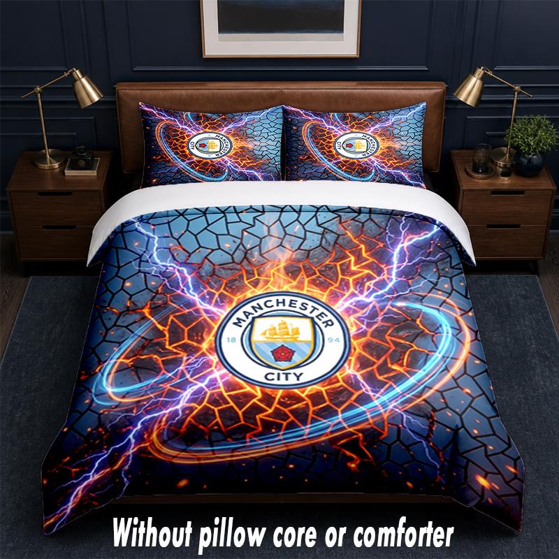 Manchester City Design Bed Bedding Set 1 Duvet Cover + 2 Pillowcases Soft Breathable Household Bed Linens