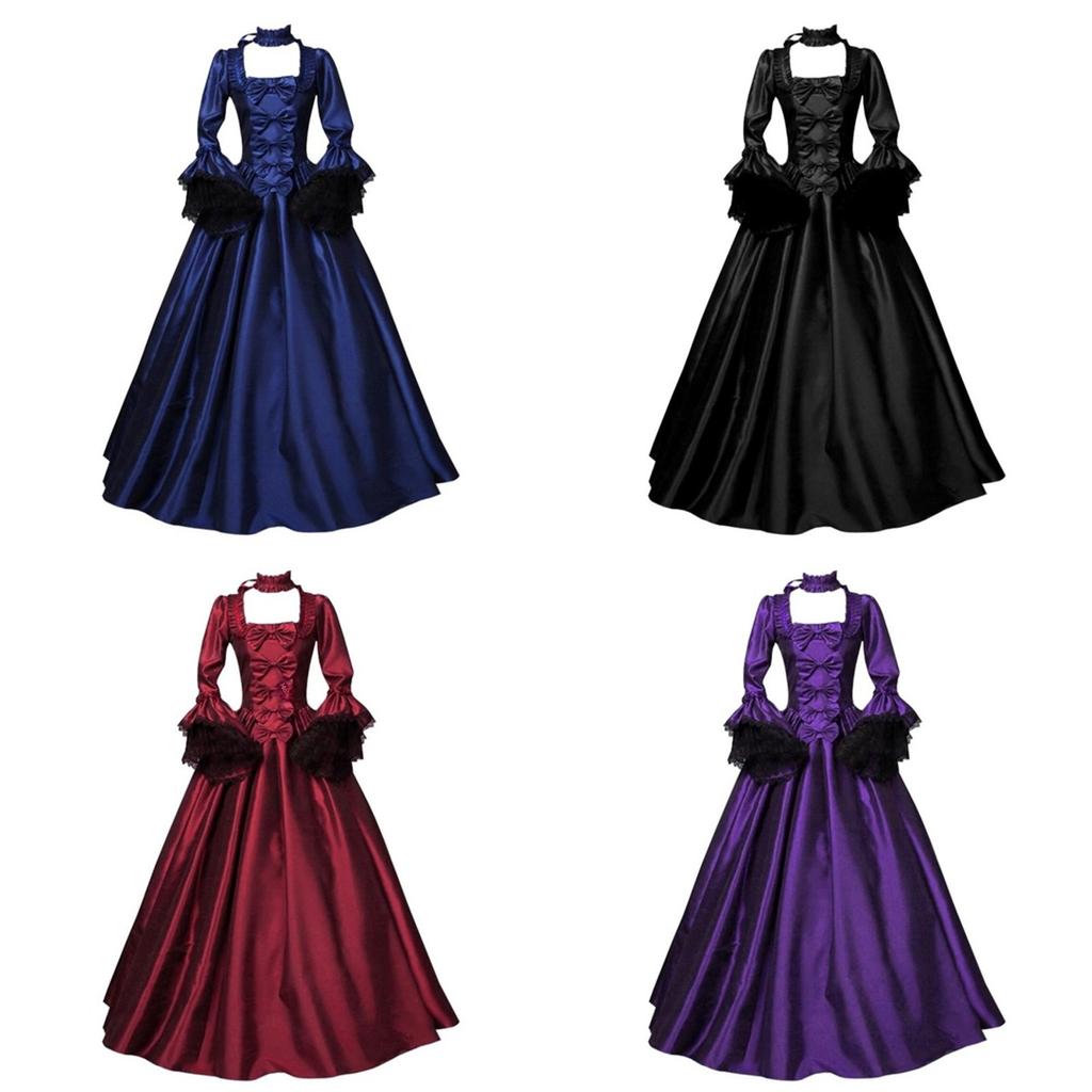 Elegantní 2020wish Středověké Krajkové Patchworkové Zvonové Rukávy Dlouhé Šaty Pro Vintage Styl