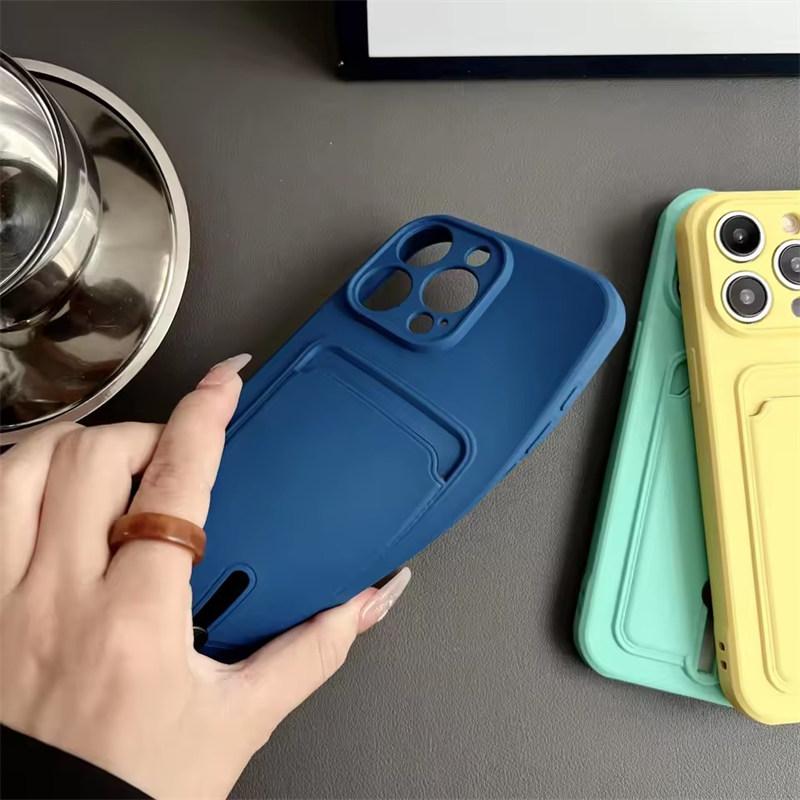 Push Card Bag Slot Holder Wallet Phone Case For iPhone 16 15 14 11 12 13 XS XR Pro Max Plus Mini 7/8 16E Shockproof Soft Matte Silicone Back Cover