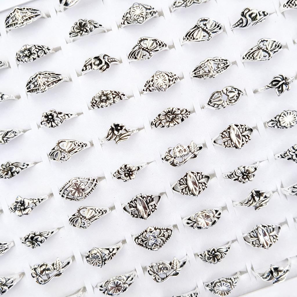 10Pcs Chinese-style retro engraved ring, alloy accessory ring, party simple ring, finger ring