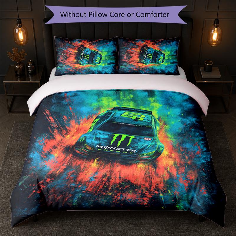 Set Copripiumino Monster Energy Stampa 3 Pezzi 1 Copripiumino e 2 Federe Biancheria da Letto Morbida per Camera da Letto Domestica