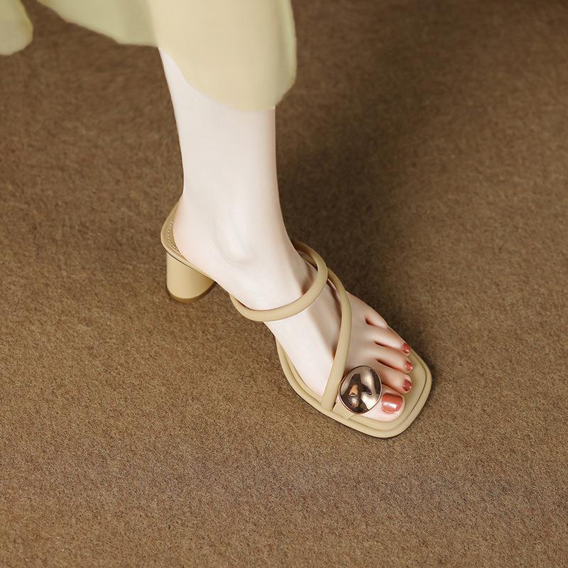 9605-3 Half-drag Women's Outer Wear 2025 Summer New French Gentle Fashion High-heeled Cool Slippers