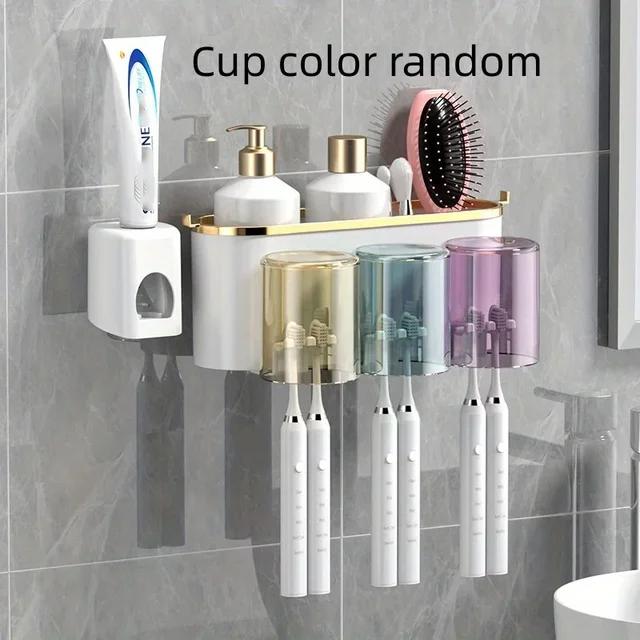 Toothbrush Holder With Squeezer Perforation-free Bathroom Shelf Mouthwash Cup Toothbrush Holder