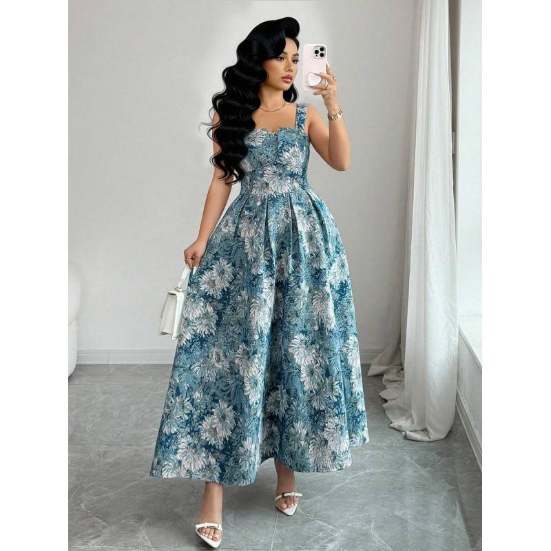 European elegant French retro oil painting sleeveless suspender dress women s summer thin dress S