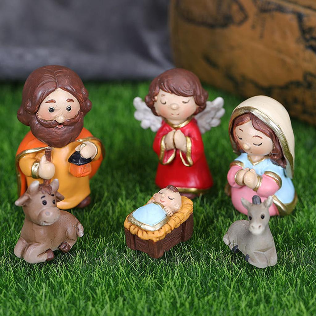 Christmas Manger Decoration Set Baby Jesus Statues Resin Art Crafts for Home Festival Wedding Party Decor