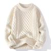 Herren Rot Dicker Zopfmuster Pullover Lässig Langarm Warm Pullover Oberbekleidung