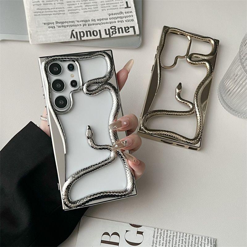 Silikonový kryt s 3D hadím pokovením, nárazuvzdorný, měkký, dutý, pro Samsung S25 Ultra S24 S23 FE S22 A56 A16 A36 A55 A06 A15 A26