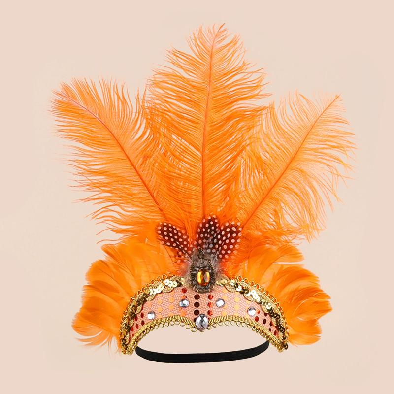 1 Stück Feder Kopfschmuck Mardi Gras Accessoires Pailletten Festival Kopfbedeckung Damen Elastisch Mit Strass Kopfschmuck Haarband