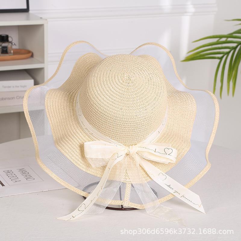 

Straw hat women s summer seaside sunscreen hat beach hat photo new face cover, nianzi sun hat sun hat One size fits all бежевий