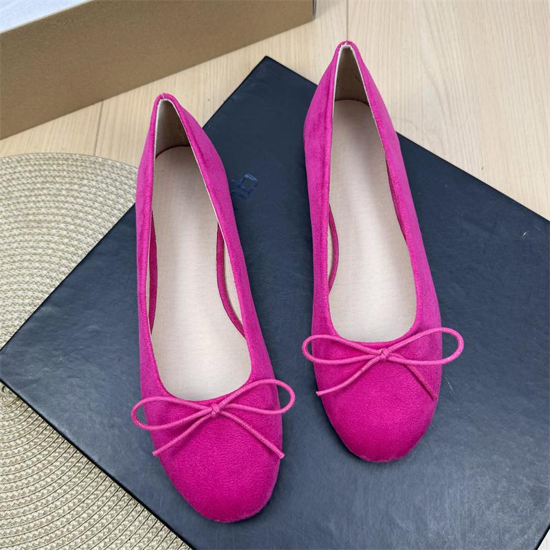 Fashion Flat Shoes for Women's 2025 New Retro Ballet Shoes Butterfly Knot Suede Shallow Round Toe Women's Shoes Large Size 44 43 42