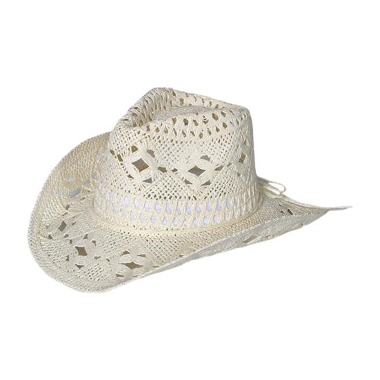 Cappello di Paglia Ventilato Vuoto Rotondo Pieghevole Cappello da Cowboy Occidentale da Spiaggia Oggetti di Scena per Foto