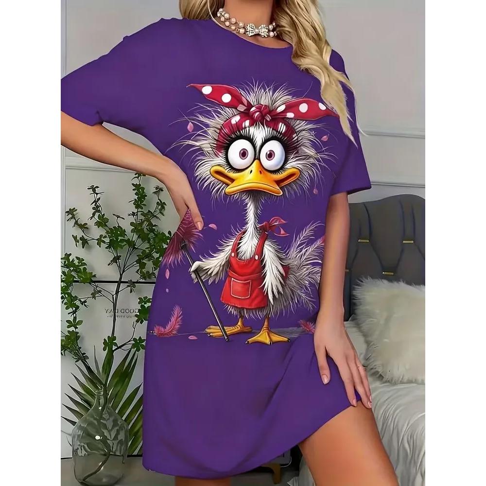 Fashion Versatile Comfort Animal Print Dress Casual Breathable Crew Neck Casual Dresses