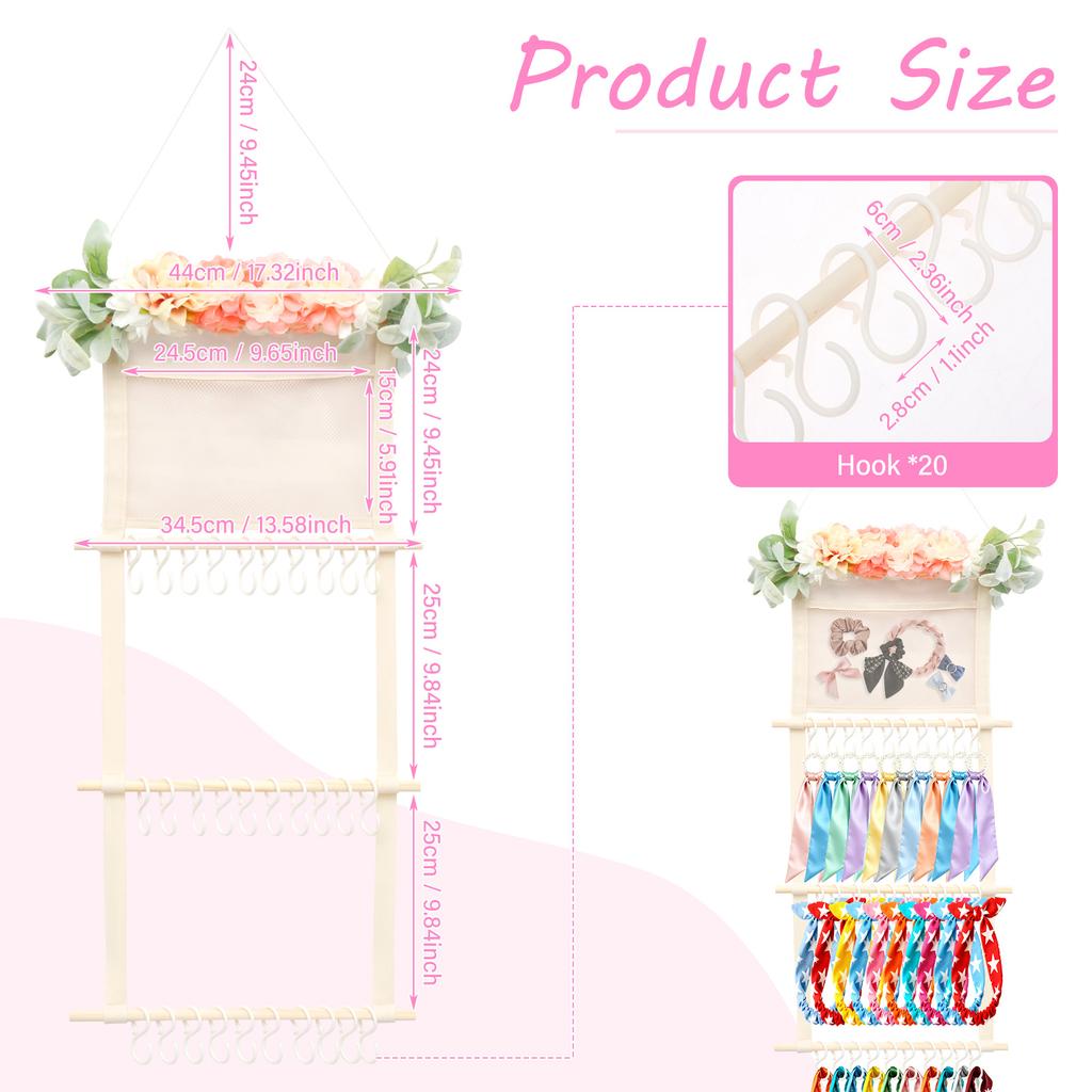 Headband Holder for Girls Baby Hair Bow Wall Hanging Organizer Headbands Hair Accessories Display Decoration for Nursery Toddler