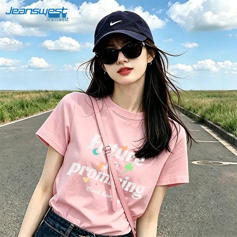 Jeanswest Women's Crew Neck Printed Short Sleeve T-Shirt