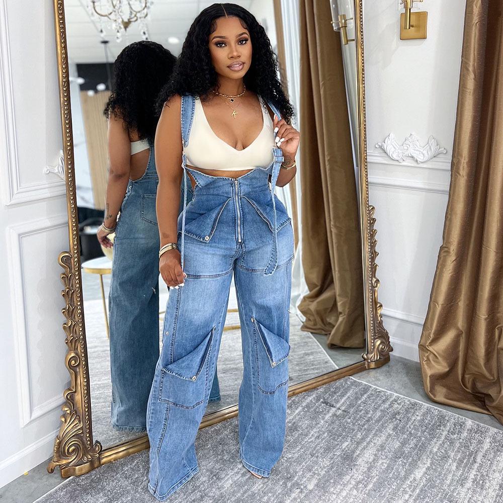 Women's European & American Denim Overalls - Summer Casual Zipper Washed One-piece Long Pants