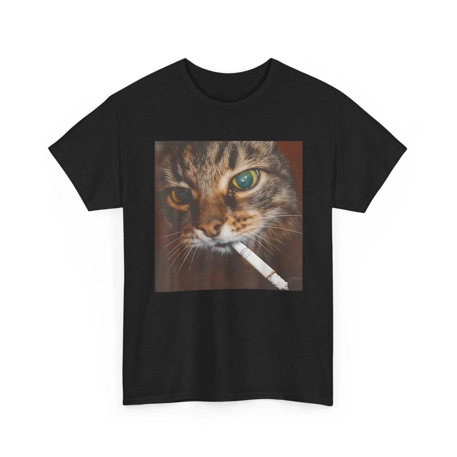 Smoking Cat Shirt, Cigarette Kitty Cats Meme Women Men Funny T-Shirt XL