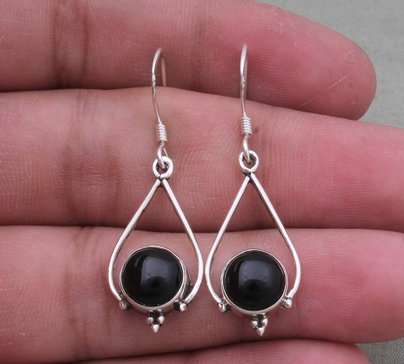 Solid 925 Sterling Silver Black Onyx Gemstone Women Dangle Earrings Long Earrings Gift For Sister